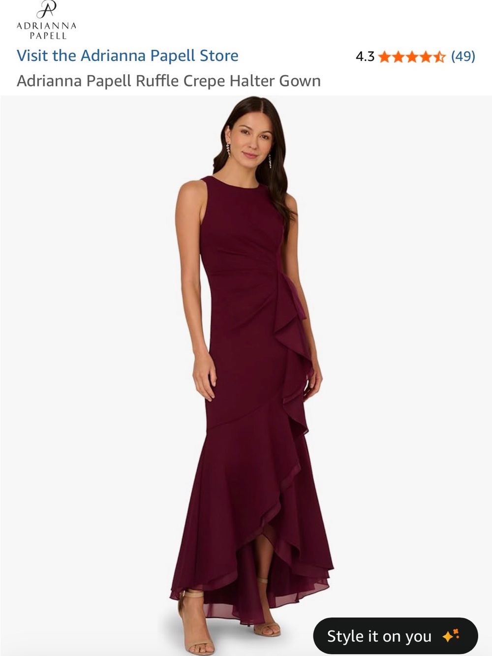 Adrianna Papell Women's Ruffle Crepe High low - Burgundy dress